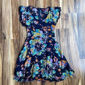 Motel Rocks Navy Blue Floral Dress
